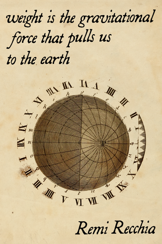 weight is the gravitational force that pulls us to the earth, by Remi Recchia-Print Books-Bottlecap Press